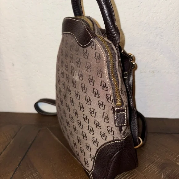 Dooney & Bourke DB Monogram Mini Backpack Brown Leather Trim Small Bag - Picture 7 of 11